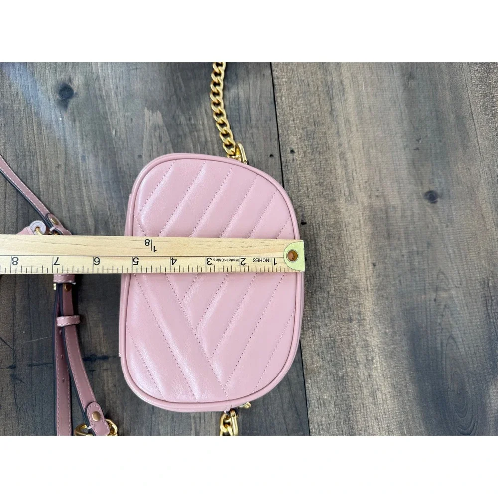 Tory Burch Kira Chevron Small Camera Bag Pink Moon Quilted Leather Crossbody